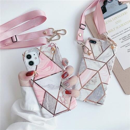 Luxury Lanyard Glitter Marble Soft silicone phone case for Samsung Galaxy S8 S9 S10 20 Plus Note ultra A50 A40 A51 A71 5G cover