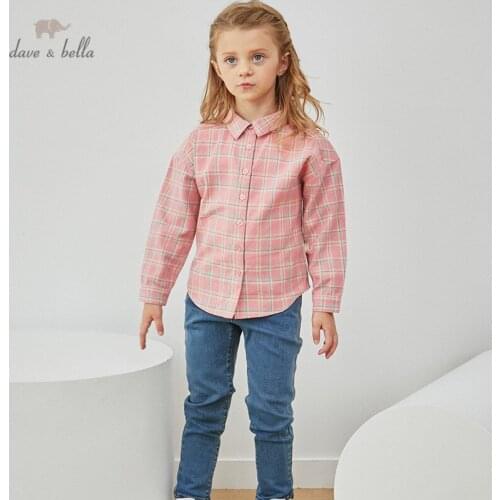DB16142-K dave bella 3Y-11Y autumn baby girls long sleeve shirts children plaid shirt kids boutique clothing