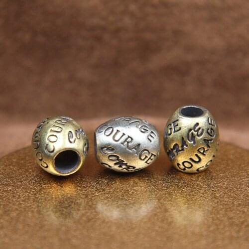 Word Courage Carved Brass Barrel Bead DIY Paracord Bracelet Accessory Lanyard Pendant Jewelry Outdoor EDC Umbrella Rope Hangings