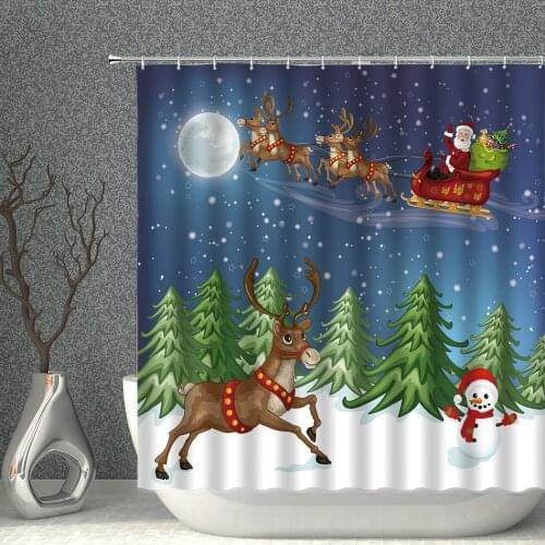 Waterproof Bathroom Shower Curtain Christmas Santa Claus Fairy Snow Night Elk Printed Bath Washable Quick Dry Wrinkle Resistanc