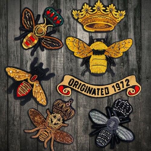 Embroidered beaded Bee Patch Embroidery Bees Applique small Patches For Clothing Bag Parches DIY Accessories Sew On