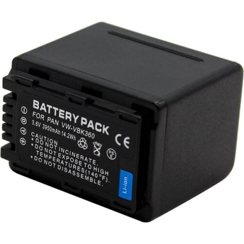 High Quality 3950mAh VW-VBK360 VW VBK360 VWVBK360 Camera Battery For Panasonic HDC-HS80 SD40 SD60 SD80 SDX1 SDR-H100 H85 H95