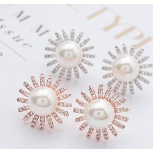 High quality chrysanthemum fashion pearl zircon earrings Top fashion jewelry gift for women/girls wedding ER-281