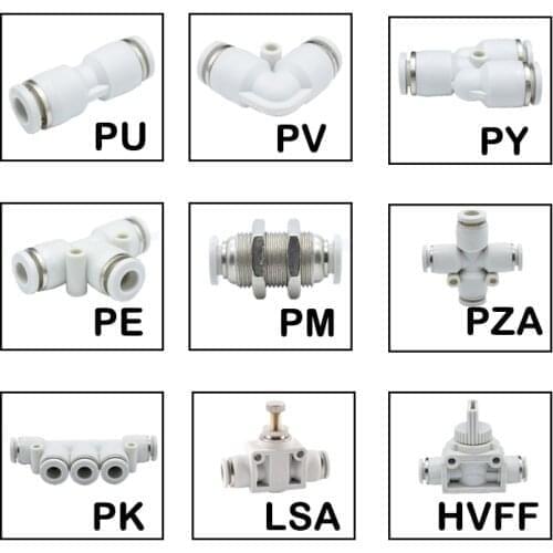 6PCS PU PV PY PE PM PZA PK LSA HVFF Series High Quality White Pneumatic Quick Connector Air Hose Pneumatic Fitting Accessories