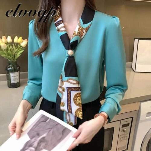 Autumn Chiffon Simple Office Lady Blouse Female Shirt Bow Tops Long Sleeve Casual Elegant Korean Work Ol Loose Blouses Women