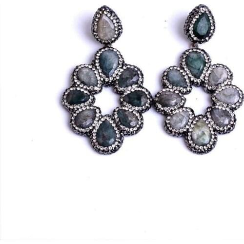 Women Teardrop Dyed Emerald Handmade Silver Gold Plated Special Flower Design Earrings, Silver Earrings