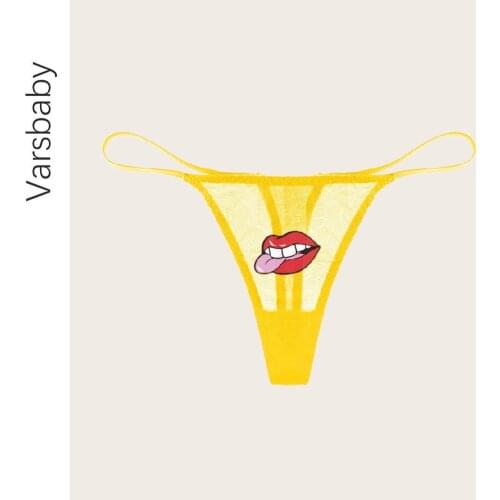 Varsbaby Womens Panties Fashion Lip Stickers Sexy Lace Thong Low Rise Ultra-thin G-string Multi Color Underwear S-XXL Design