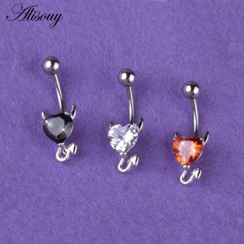 Alisouy 1pc 316L Stainless Steel Heart Zircon Crystal Belly Button Ring Navel women Piercing Nombril Ombligo Body Jewelry