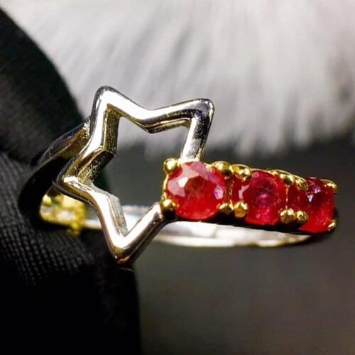 Natural real ruby star ring Per jewelry 925 sterling silver 3*3mm 0.15ct*3pcs gemstone Fine jewelry For women J2112312