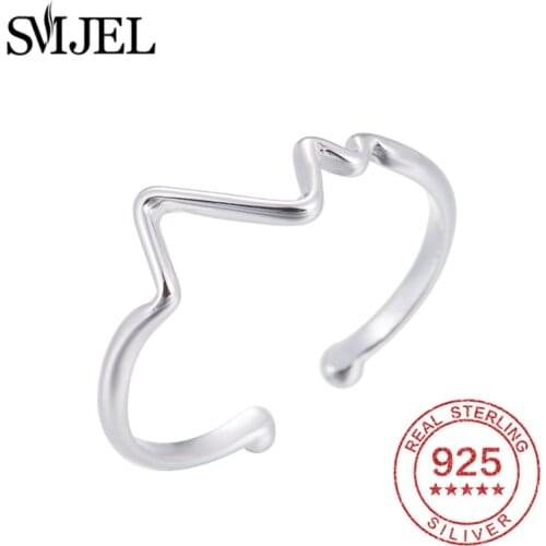 SMJEL 925 Silver Jewelry Simple Sea Wave Rings Ring Women Lifeline Pulse Heartbeat Female Gifts For Doctor Femme Anillos Mujer