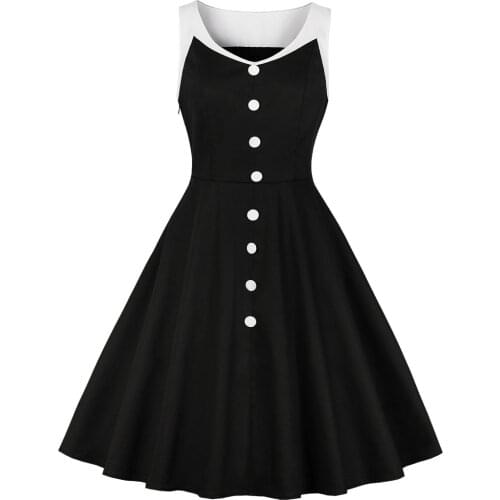 Women Plus Size 50s 60s Retro Vintage Dress Patchwork Sleeveless Autumn Summer Dress Rockabilly Swing Party Dress