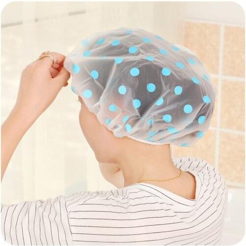1pcs Wave Point Cartoon Shower Cap Women Hat for Baths and Saunas Lace with Elastic Band Spa Cap for Women and Children Protecti