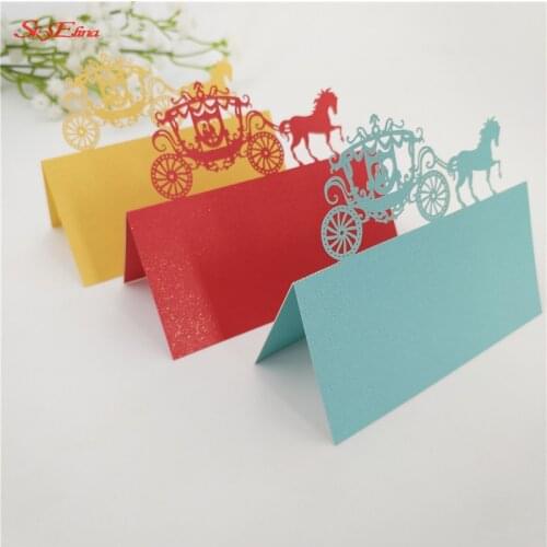 10/50/100PCS Hollow out Wedding carriage Table Name Place Cards Wedding Christmas Party Cards Table Decoration Favor 9X9cm 7z
