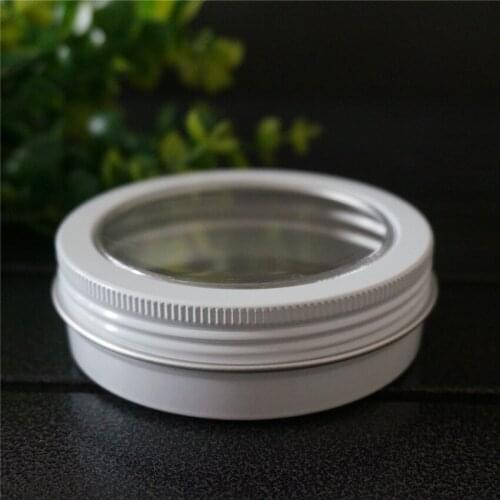 100g 100ML Round Empty Aluminum Tin Cans Bottle with Window Lids,Portable White Skylight Aluminum Box Cream Box Tea Aluminum Jar