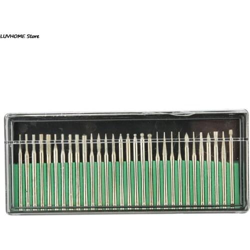 30pcs 3.175mm Titanium Diamond Burrs Bur Bit Set Dremel Rotary Tool Drill Bit Power Tools On Jewelry