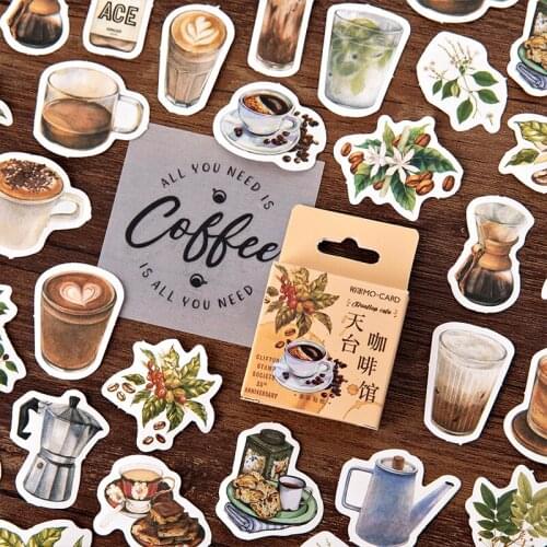 45pcs/pack Vintage Rooftop Coffee Shop Stickers Set Scrapbooking Stickers For Journal Planner Diy Crafts Scrapbooking Diary