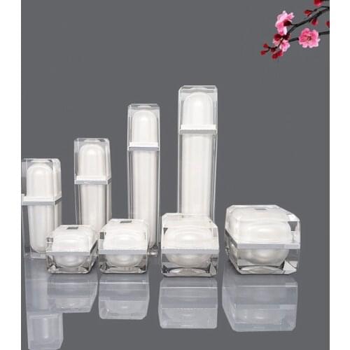 5pcs/pack White Empty Spray Bottle Essence Lotion Pump Bottle Acrylic Cream Jar Cosmetic Container Bottle 15g 30g 50g