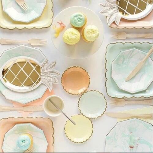 Event Party Supplies hot stamping pineapple fruit paper plates tableware disposable dishes birthday party decorations kids 8pcs