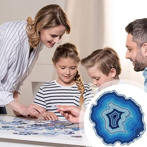 Agate Wooden Puzzle For Adults Kid Toy Gift Wood DIY PuzzleBlue Agate Family Game Develop Intelligence Decoration Agate Wooden P