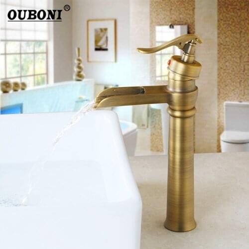 Bathroom Basin Sink Antique Brass Mixer Tap Basin Faucet Deck Mounted Waterfall Faucet torneira Washbasin crane
