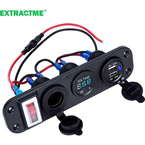 Car Cigarette USB Lighter Digital Voltmeter Dual USB Power Charger 12V Power Socket Waterproof Dustproof With Rocker Switch