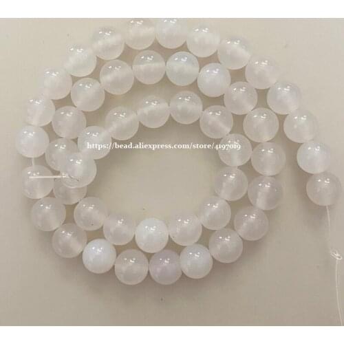 Free Shipping Natural Stone White Agates Round Loose Beads 15" Pick Size for handmade Jewelry DIY
