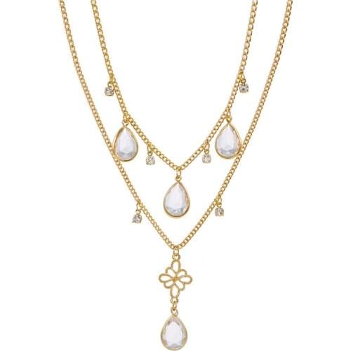 Boemian Gold Color Layered Necklace Water Drop Crystal Stone Pendant Chockers Necklace Women Jewelry