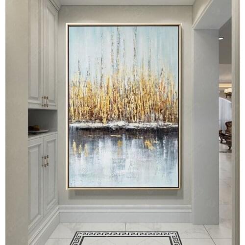 Huge Size Goldleaf Art Hand Painted Modern Abstract Oil Painting On Canvas Wall Art For Living Room Home Decoration No Frame