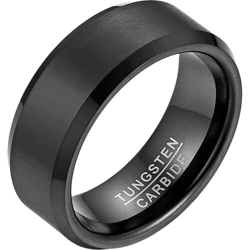 BONISKISS Fashion Men Black Tungsten Ring For Men Tungsten Wedding Engagement Ring Jewelry Mens Big Ring 8mm Wide Anillos