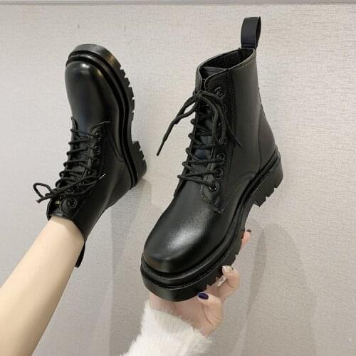 Boots British style autumn/winter 2021 new fashion show foot small lace-up thick soles high ankle boots