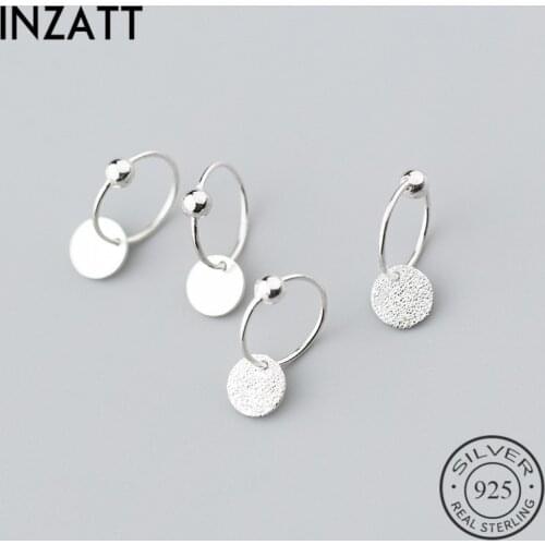 INZATT Real S925 Sterling Silver Minimalist Round Bead Classic Hoop Earrings For Fashion Women Party Fine Jewelry Accessories