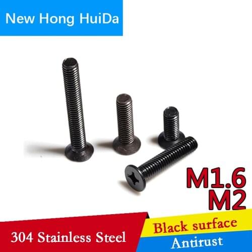 304 Stainless Steel Black Cross Flat Machine Screw M1.6 M2 M2.5