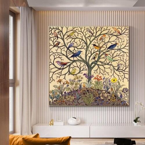Tree of Life Tropical Songbirds Art Posters and Prints Vintage Exotic Birds Nature Canvas Painting Wall Art Picture Home Decor