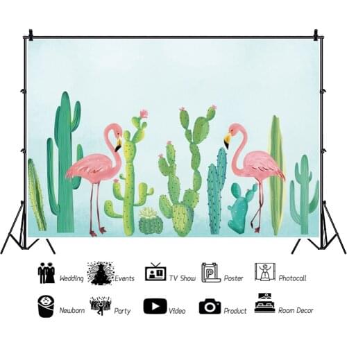 Summer Painted Flamingo Leaf Flowers Tropical Portrait Photography Backdrop Party Decor Photo Background Studio Photocall Props