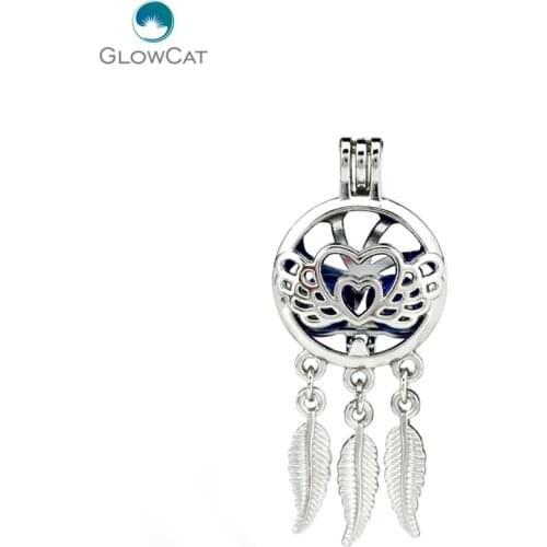 K750 5pcs/lot Silver Alloy Dream Catcher Lovely Wing Heart Leaf Pearl Cage Pendant Fairytale Party Essential Oil Diffuser