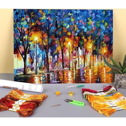 Oil Painting Style Pink Mood Printed Fabric 11CT Cross-Stitch DIY Embroidery Patterns DMC Threads Sewing Painting Different