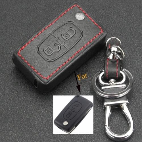 Kutery 2 Buttons Leather Car Key Chain Cover Case For Peugeot RCZ 206 207 306 307 308 407 408 For Citroen C2 C3 C4 C5 Quatre