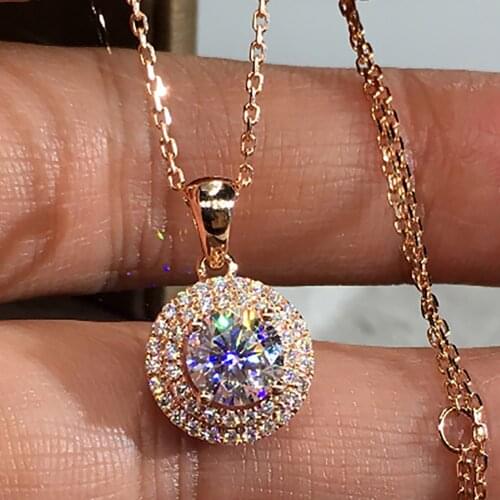18K Au750 Rose Gold Women Pendants Necklaces Moissanite Diamond 0.5 1 2 3 Carat Round Wedding Anniversary Engagement Party