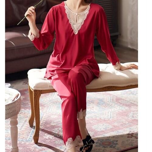 Lace Sleepwear Sleep Set Summer Women Satin 2PCS Pajamas Suit Intimate Lingerie Patchwork Pyjamas Casual Home Wear Nightwear