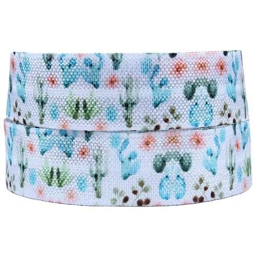 Flora Ribbons flower printed fold over elastic, 5/8" soft foe webbing in cactus patterns