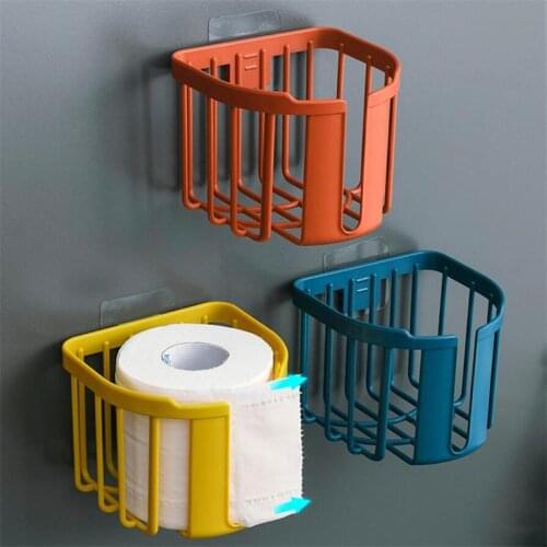 Bathroom Toilet Paper Rack Wall Mounted Adhesive No-Drill Roll Paper Holder Multi-function Bathroom Storage Rack Shelves Basket