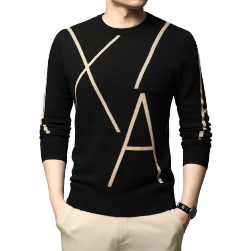 2020 New Fashion Knit High End Designer Winter Wool Pullover Black Sweater For Men Cool Autumn Casual Jumper Mens Clothing