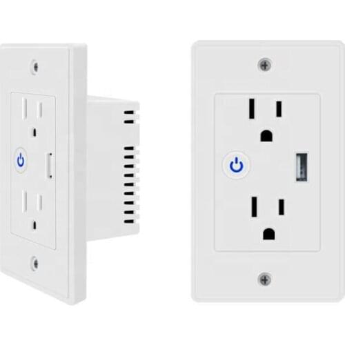 New Design 2 Way Double Power Home Outlet 15A Tuya Timer APP WiFi Smart Wall USB Socket Switch