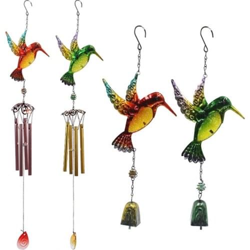 1PC New Hummingbird Wind Chimes Wrought Iron Concave-Convex Glass Painted Creative Home Decor Bells Wind Chimes Pipe Pendants