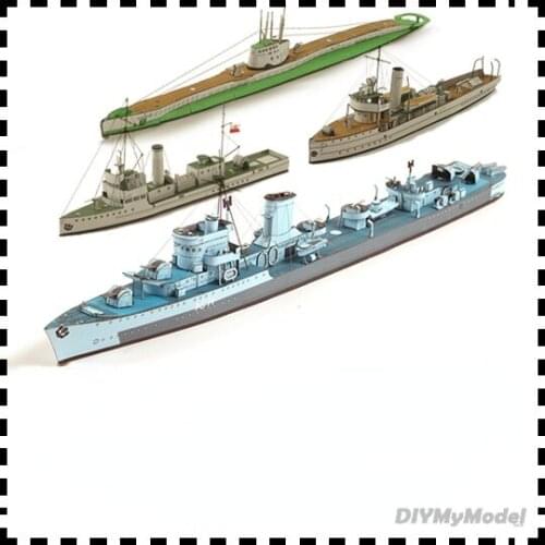 DIYMyModeI Polish destroyer blyskawica and submarine Orzel DIY Handcraft Paper Model Kit Handmade Toy Puzzles Gift Movie prop