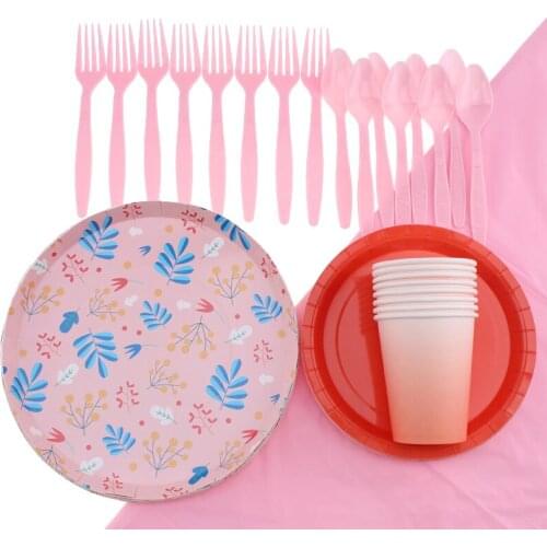 Multicolored Floral Theme Party Tableware Baby Shower Birthday Decoration Layout Plates Cups Disposable Tableware Party Supplies