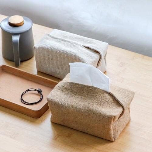 Natural Wabi-Sabi Style Jute Blended Fabric Foldable Tissue Box Napkin Case