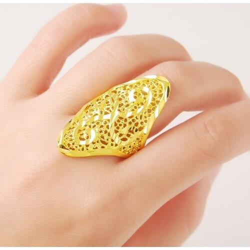 24K Pure Gold Vacuum Cocktail Ring Vintage Retro Popular Gold Color Finger Ring For Women Ladies Girls Party Jewelry SIZE 7-10