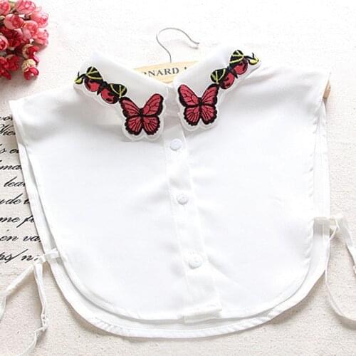 2017 models wild fake collar shirt butterfly embroidery wave collar white shirt Fake Collar Sweet gold bead stand Decorative