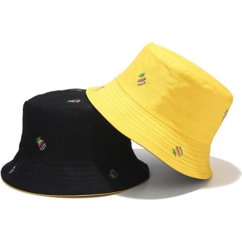 2020 Cotton Fruit pineapple print two side Bucket Hat Fisherman Hat outdoor travel hat Sun Cap Hats for Men and Women 136